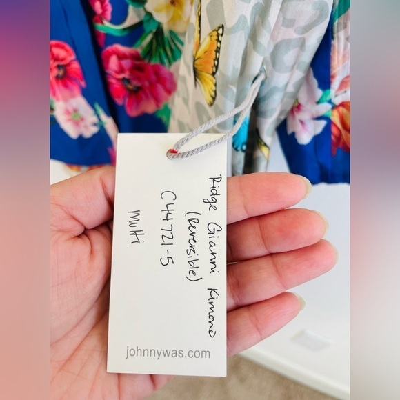 Johnny Was Blue Red multicolor floral printed Ridge Gianni reversible Kimono S - Picture 8 of 8